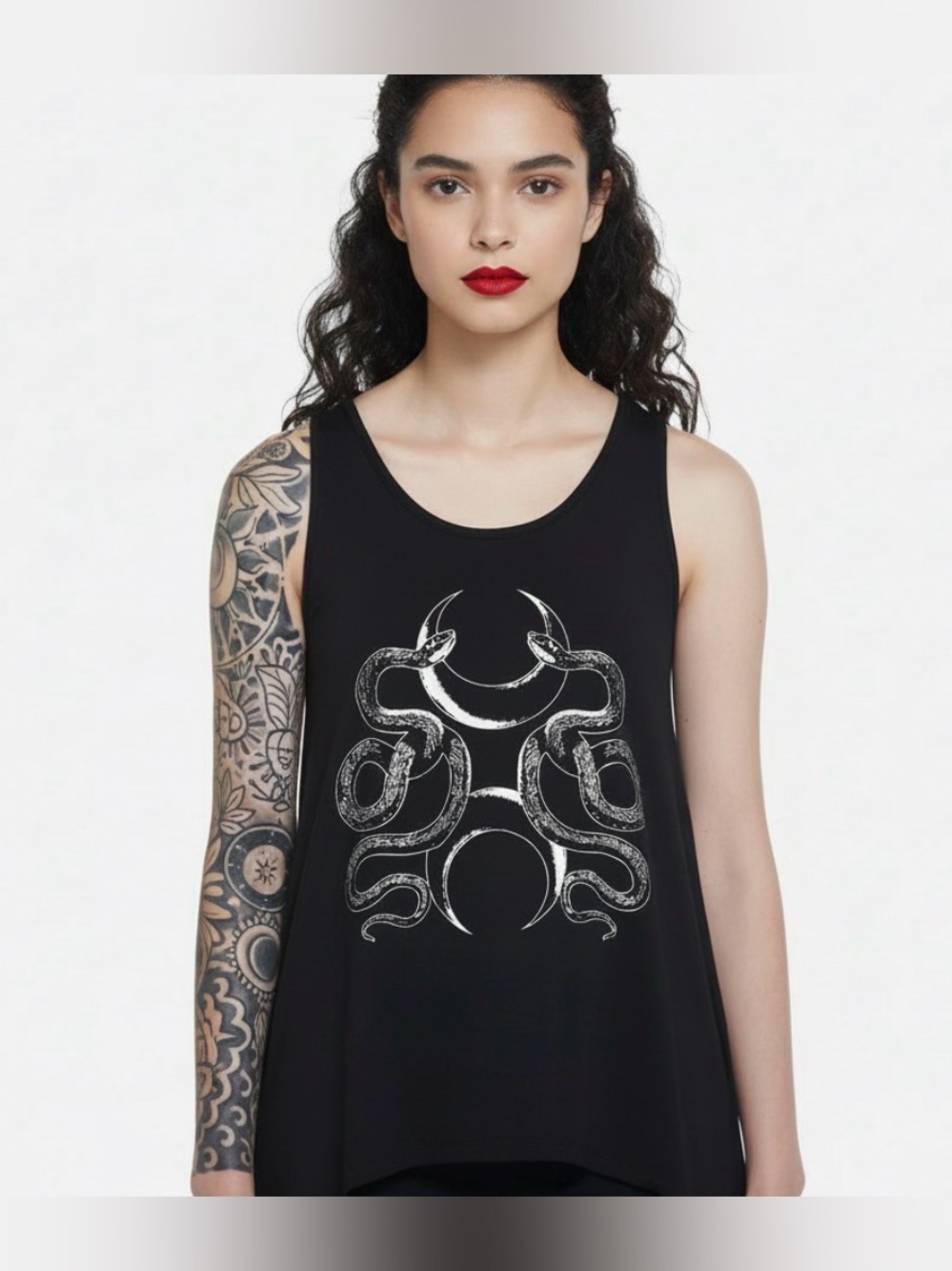 Social collision Black Graphic Snake with moon Tank Top - Women's Sleeveless Tee